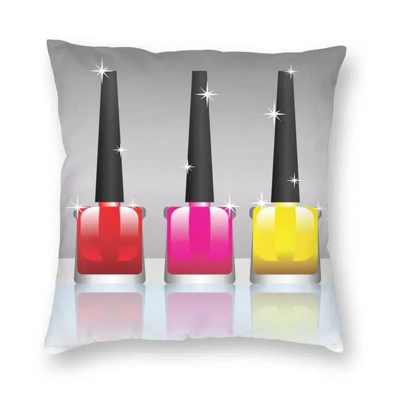 Colorful Nail Polish Bottles Cushion Cover 40x40 Home Decor 3D Print Manicurist Gift Throw Pillow for Sofa Double Side