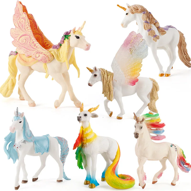 European Myth Unicorn Pegasus Rainbow Horse Unicorn with Wings Fairy Horse Figurine Model Desktops Decoration Kids Gift Toys