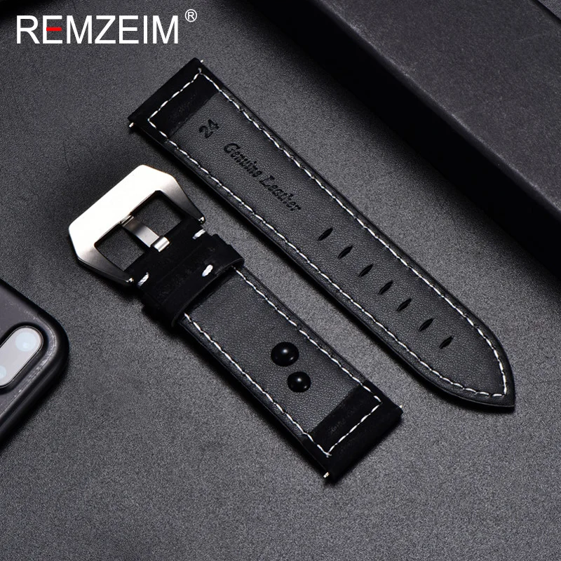 REMZEIM Vintage Brown Leather strap 18mm 20mm 22mm 24mm for Men Women Replacement Watchband Watches Bracelet Solid Buckle