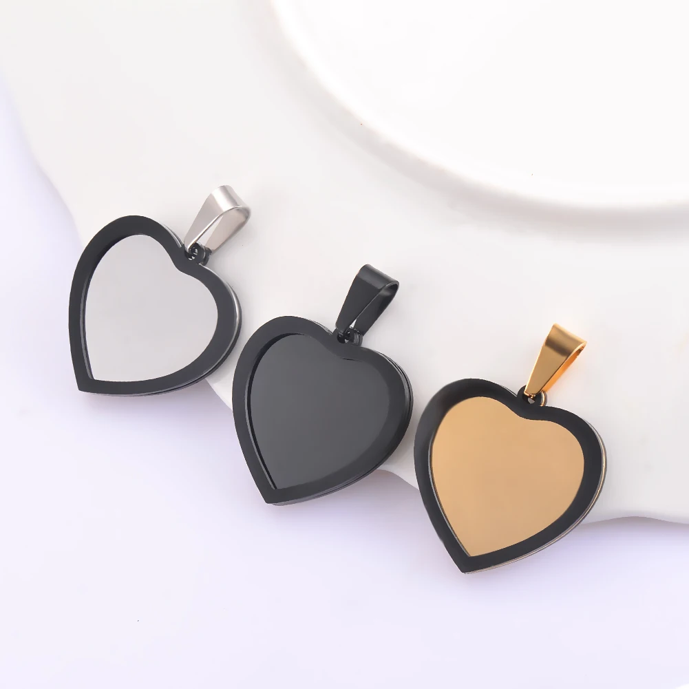 High Quality ID Tag Pendant Stainless Steel Heart Shape Military Dog Tag Jewelry With Black Stainless Steel Frame Dropshipping