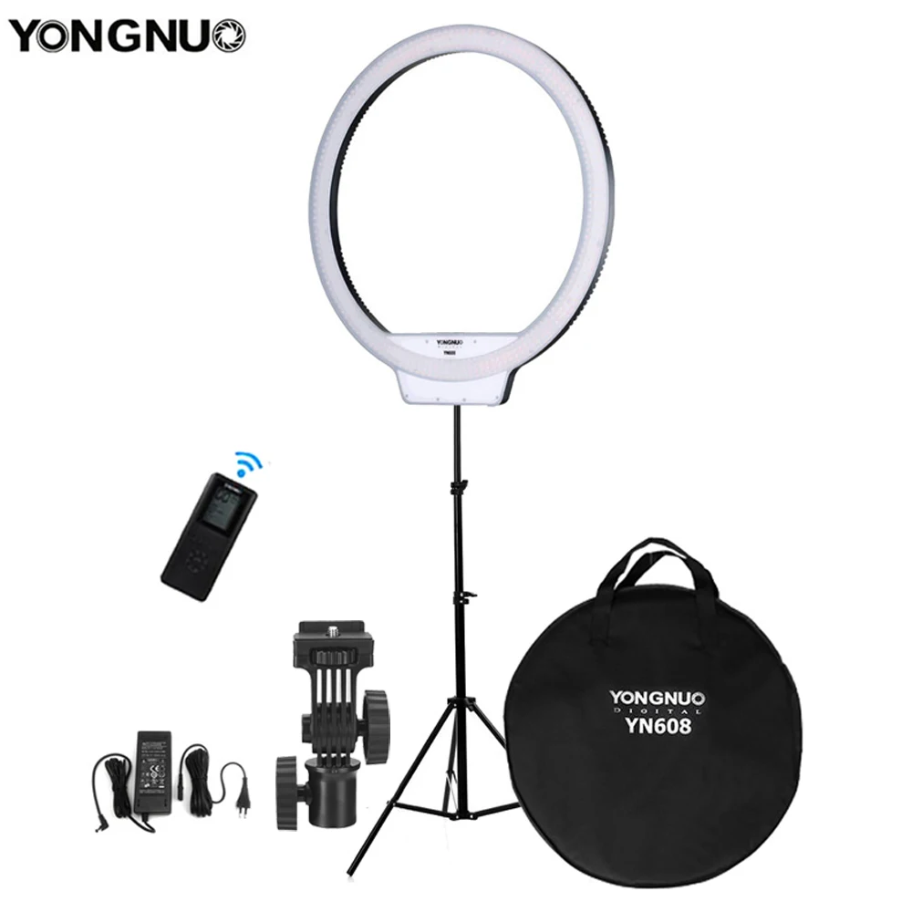 Yongnuo-Anillo de luz Led YN608 bicolor 3200-5500K/blanco 5500K, luz de relleno para Selfie y vídeo, trípode de 2m, iluminación remota inalámbrica en vivo para fotos