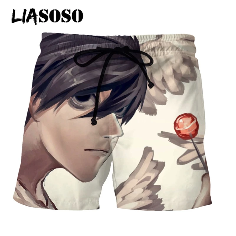 

LIASOSO 3D Print Unisex Japan Hot Anime Death Note Men's Cool Shorts Streetwear Beach Casual Shorts Loose Boardshorts Trousers