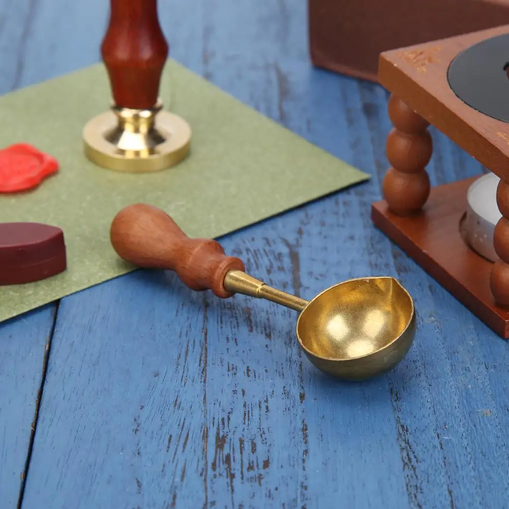 Retro Sealing Wax Furnace Stove Pot Wood Handle Sealing Wax Spoon for Wax Sealing Decorative Wax Stamp Craft Gift