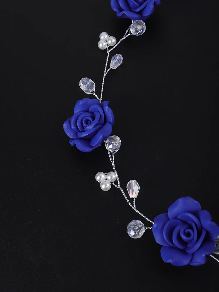 Romantic Blue Rose Headband for Bride Beads Handmade Elegant  display picture 3