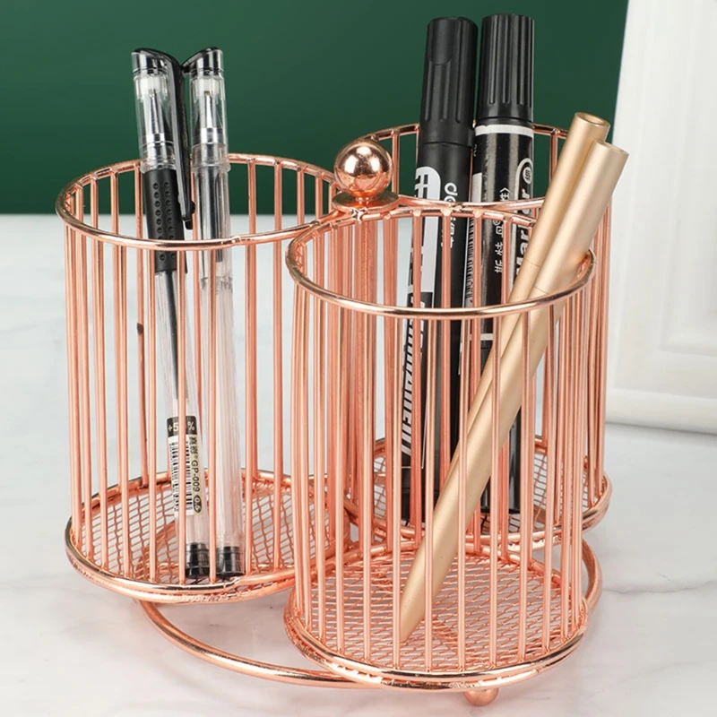 Creative Rose Gold 3-grid/ 4-grid Pen Holder Desktop Mesh Pen Holder Rotatable Table Organizer Holder Desk Ornemants for Home