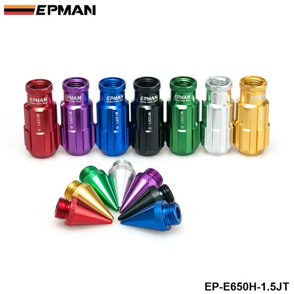 Racing Aluminum Lock Lug Nuts With Spikes 20pcs 12x1.5 W/Key Universal Fit For Honda Civic Toyota EP-E650H-1.5JT