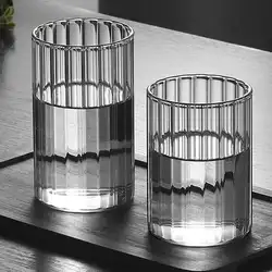 Transparent Wide Striped Glass Cup High Temperature Resistant Glass Water Cup Home Juice Cup Wine Glass 300ml 350ml