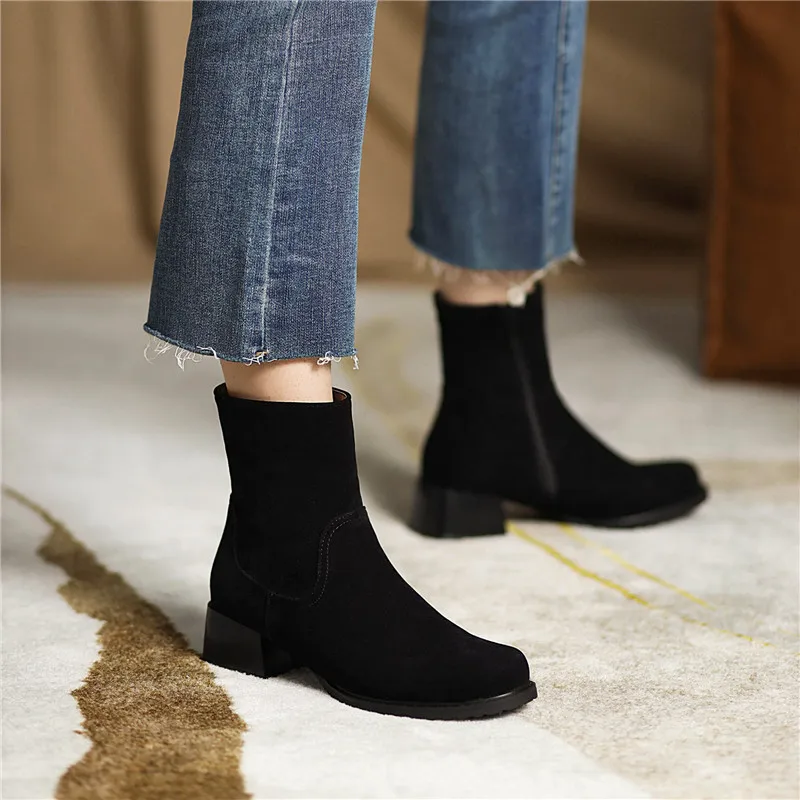 YMECHIC Concise Matte Leather Nude Ankle Boots for Women Splicing Shoes Black Gray Brown Blue 2021 Winter Shorty Botas Size 43