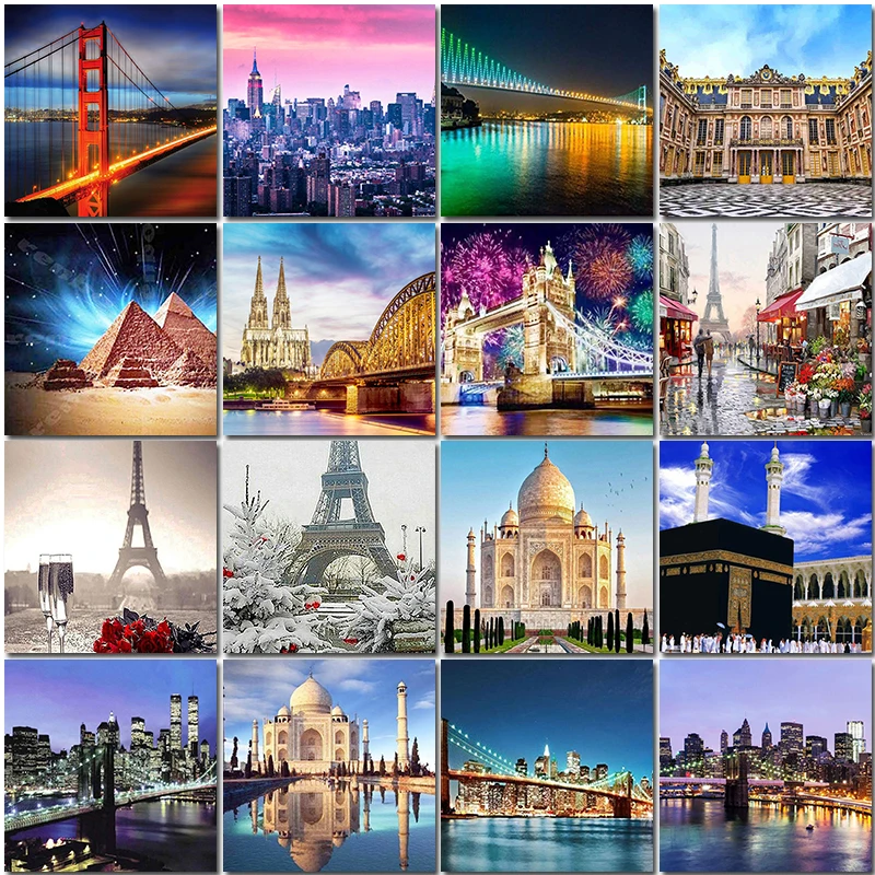 5D Diamond Painting Landscape Painting City Scenery DIY Cross Stitch Paste Diamond Mosaic Pattern Decoration Painting Pictures