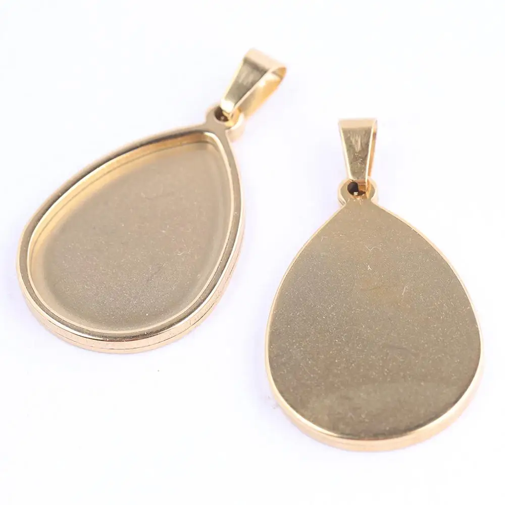 onwear 10pcs stainless steel pendant cabochon setting 18x25mm teardrop bezel trays diy cameo base blanks for necklace