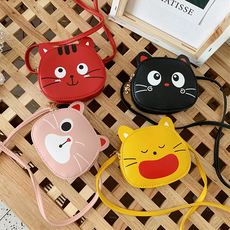 Lovely Cat Children\'s Crossbody Bag Soft Leather Little Girl Small Zipper Shoulder Bag for Kids Gifts Cartoon Women\'s Coin Purse