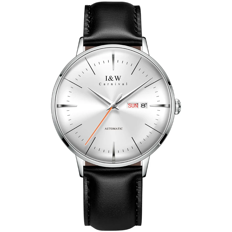 Original Switzerland I&W 2024 New Ultrathin Automatic Watch Men Sapphire Mechanical Watch Double Calendar Leather Strap Watches