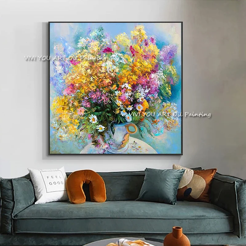 Hand Painted Canvas Colorful Knife Flower Oil Paintings Modern Wedding Wall Pictures Home Decoration For Living Room On Canvas