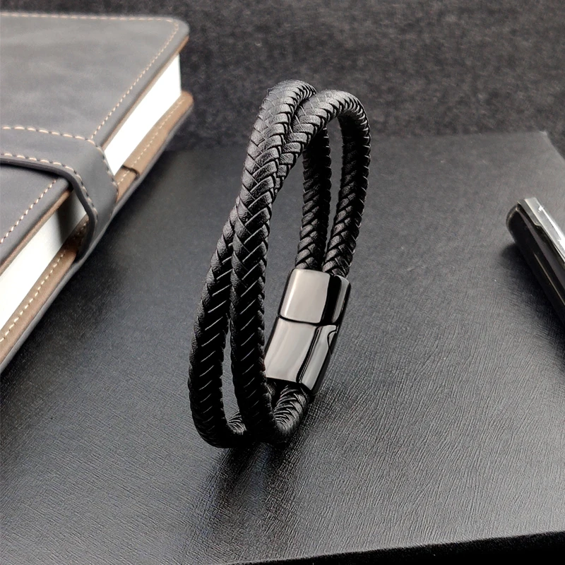 Punk Charm Customize Name black/brown/blue/coffee Braided Leather Bracelet For Men Engraved Stainless Steel For Women Jewelry