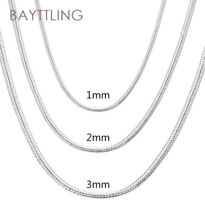 BAYTTLING-collar de plata de ley 925 para mujer, cadena de serpiente de 1MM, 3MM, 16/18/20/22/24/26/28/30 pulgadas, regalo de joyería de boda