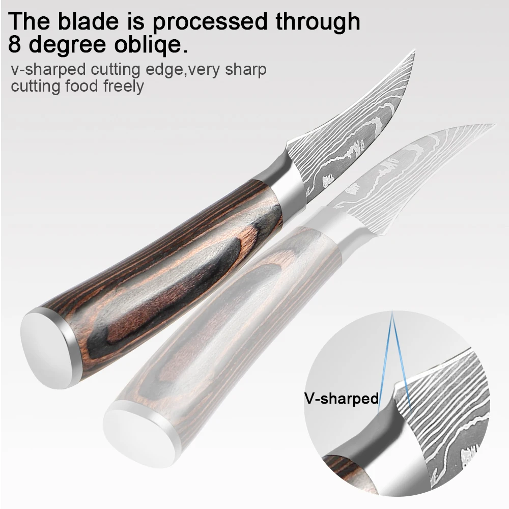 XITUO 3.5 Inch Bếp Điện Dao Trái Cây 7Cr173 Thép Không Gỉ Laser Damascus Hoa Văn Màu Gỗ Tay Cầm Dao Nhà Bếp