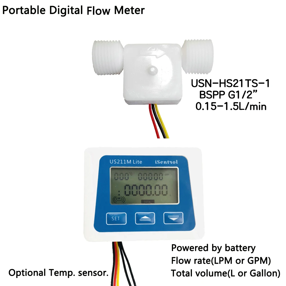 

Цифровой расходомер US211M Lite, считыватель расхода 5 В, совместимый со всеми нашими датчиками расхода воды с эффектом Холла с usn-hs21ts-1