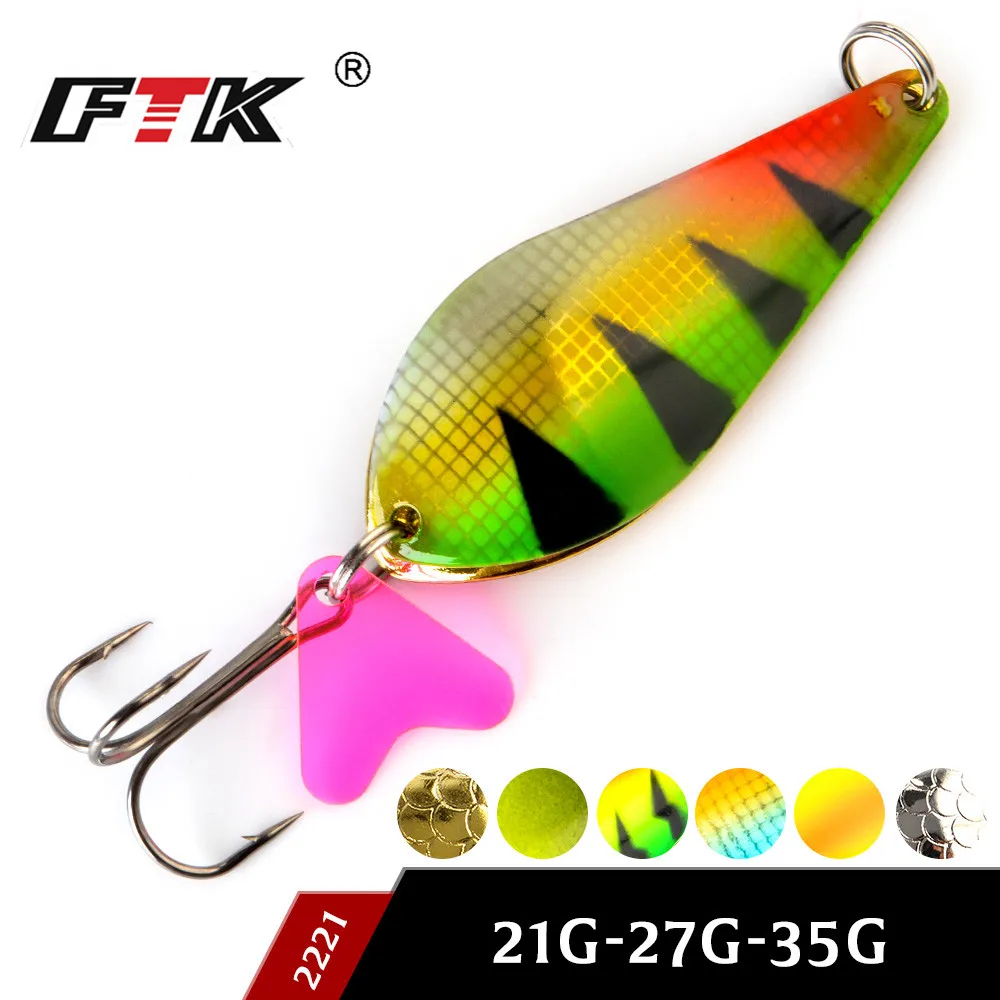 FTK  new 1PC 21g 27g 35g  Spoon Fishing Lure With Hook Hard Fishing Spoon Lure Metal Jigging Lure Baits carp