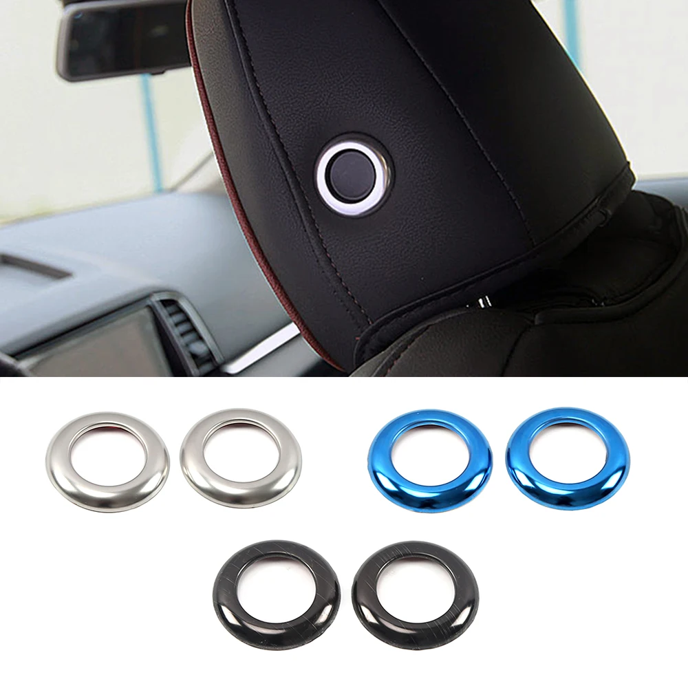 For Skoda Karoq 2017-2021 Car Inner Headrest Head Pillow Adjust Switch Button Ring Cover Trim Stainless Steel Decorative Sticker