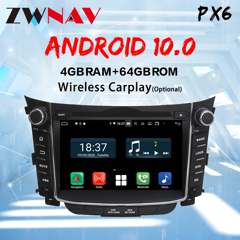 Android 10.0 4GB+64GB Car GPS Navigation for Hyundai I30 Elantra GT 2012+ Auto Stereo Multimedia Player Radio Recorder Head Unit