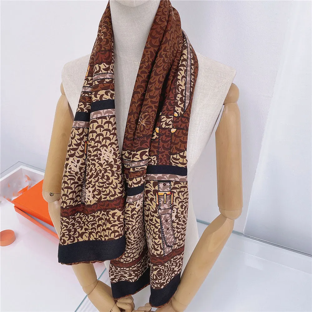 Bohemian Belt chain Print Large Square Cashmere Scarf Wraps Pattern Women Winter Luxury Pashmina Shawl Cape 130*130cm Bandana