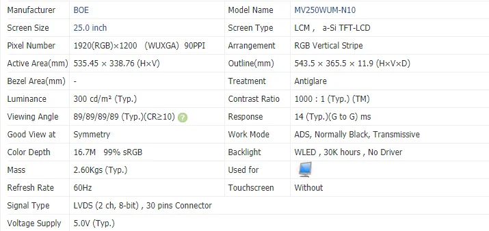 

LCD Screen LM250WQ1-SSA1 LM250WQ1 S2A2 LM250WQ4 SSA1 LM250WQ5 SSA1 MV250WUM-N10