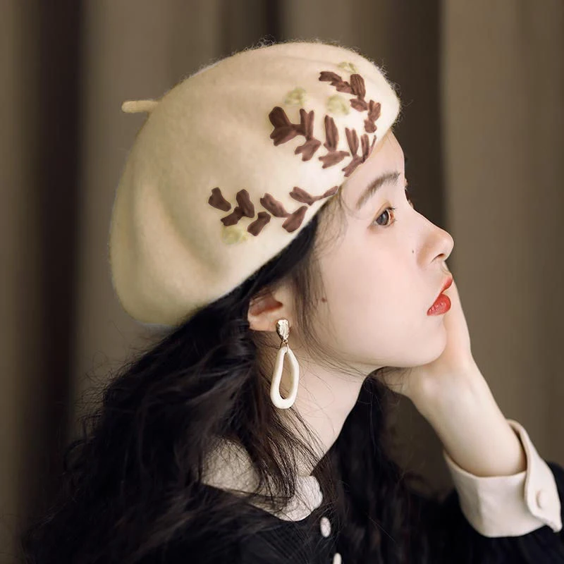 Women Winter Hat Wool Warm Beret Cap Female French Painter  Hat