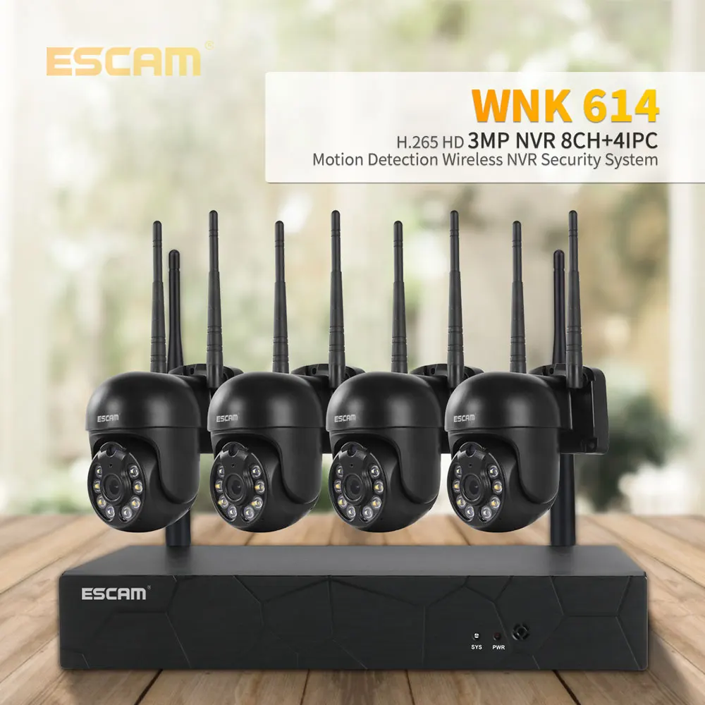 ESCAM – caméra de surveillance extérieure PTZ IP 3MP (WNK614), dispositif de sécurité domestique sans fil, étanche, Kit NVR