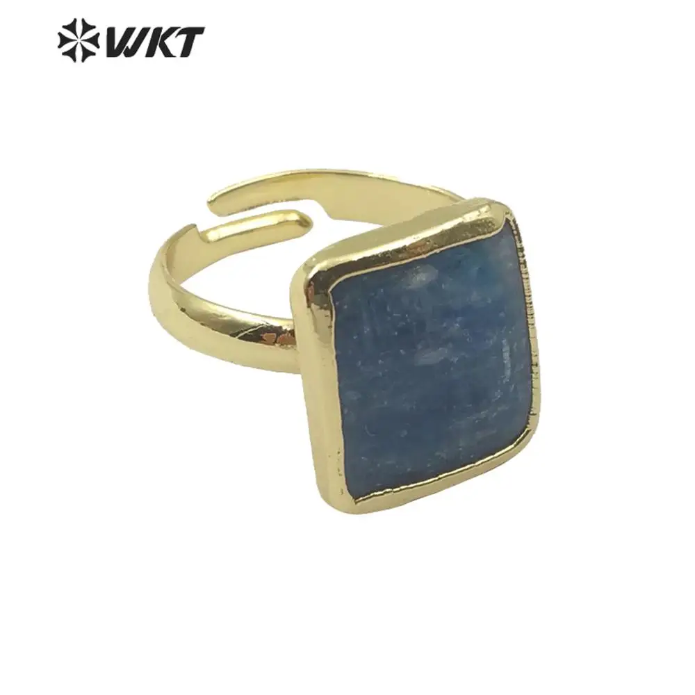 

WT-R350 WKT Natural Stone Ring Oval Rectangle And Square Blue Kyanite Ring Gold Electroplated Ring Women Fashion Ring Jewelry