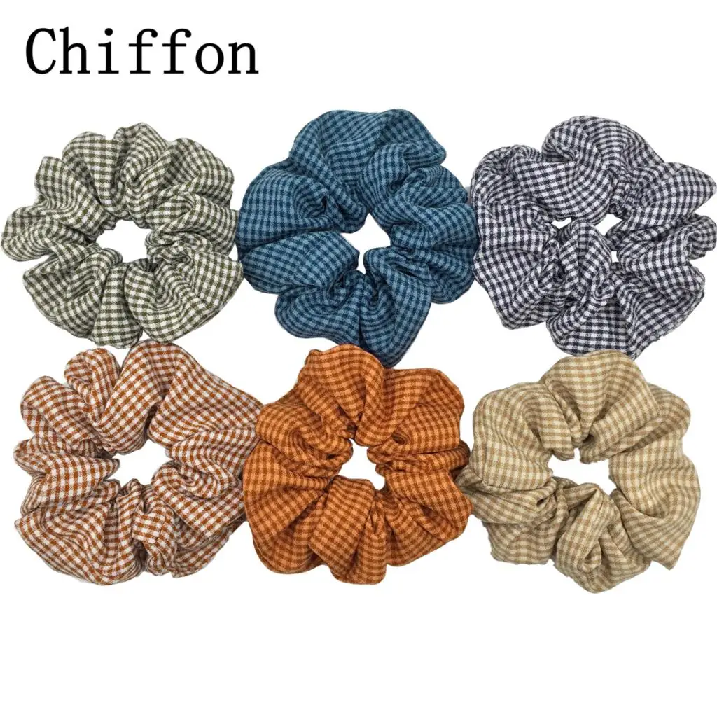 6/1pcs Hair Scrunchies Set Fashion Basic Elastic Bands Ponytail Holder Dot Stripe Scrunchy Hair Tie For Girl Women Chiffon Print