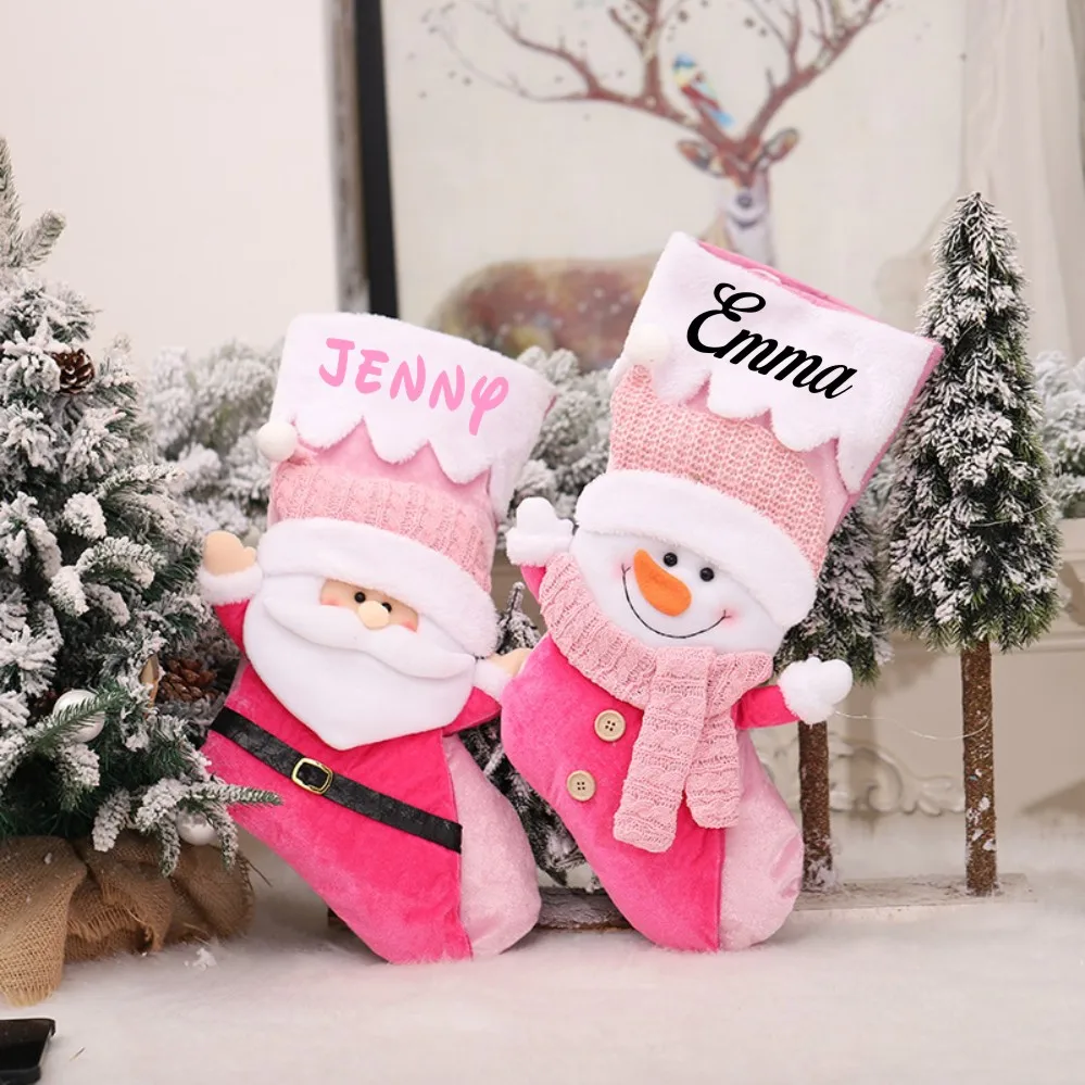 Bas de noël personnalisés pour bébés filles, cadeaux de noël personnalisés, bas rose pour bébés