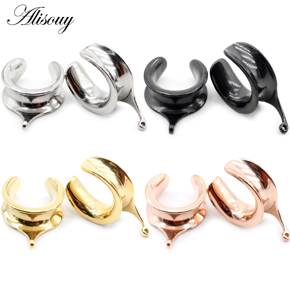 Alisouy 2pcs 6-30mm 316L Stainless Steel Round Saddle DIY Ear Tunnel Plug Expander Studs Stretchers Piercing Ring Body Jewelry