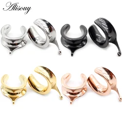 Alisouy 2pcs 6-30mm 316L Stainless Steel Round Saddle DIY Ear Tunnel Plug Expander Studs Stretchers Piercing Ring Body Jewelry