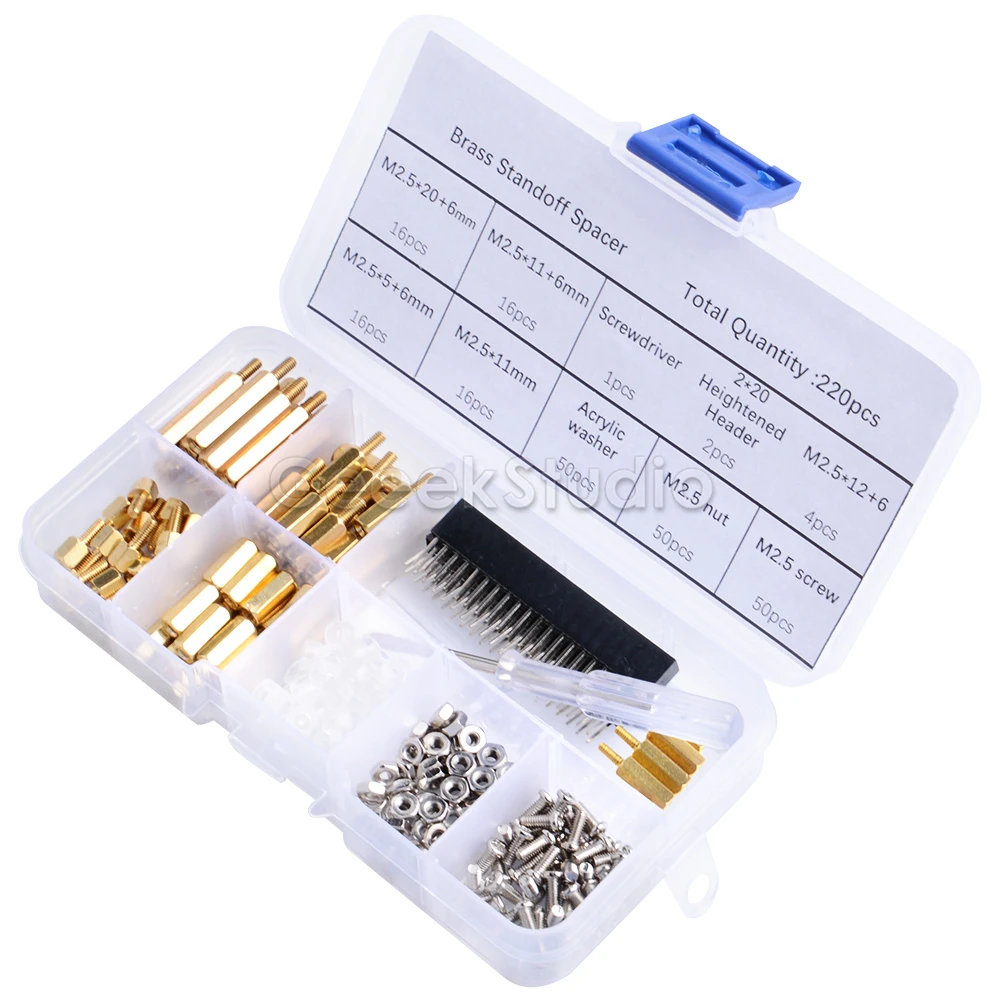 Raspberry Pi Screws Kit 220pcs Waterproof M2.5 Copper Steel Hex Socket Male-Female Standoff Screws Box Nut Kit Assortment Set