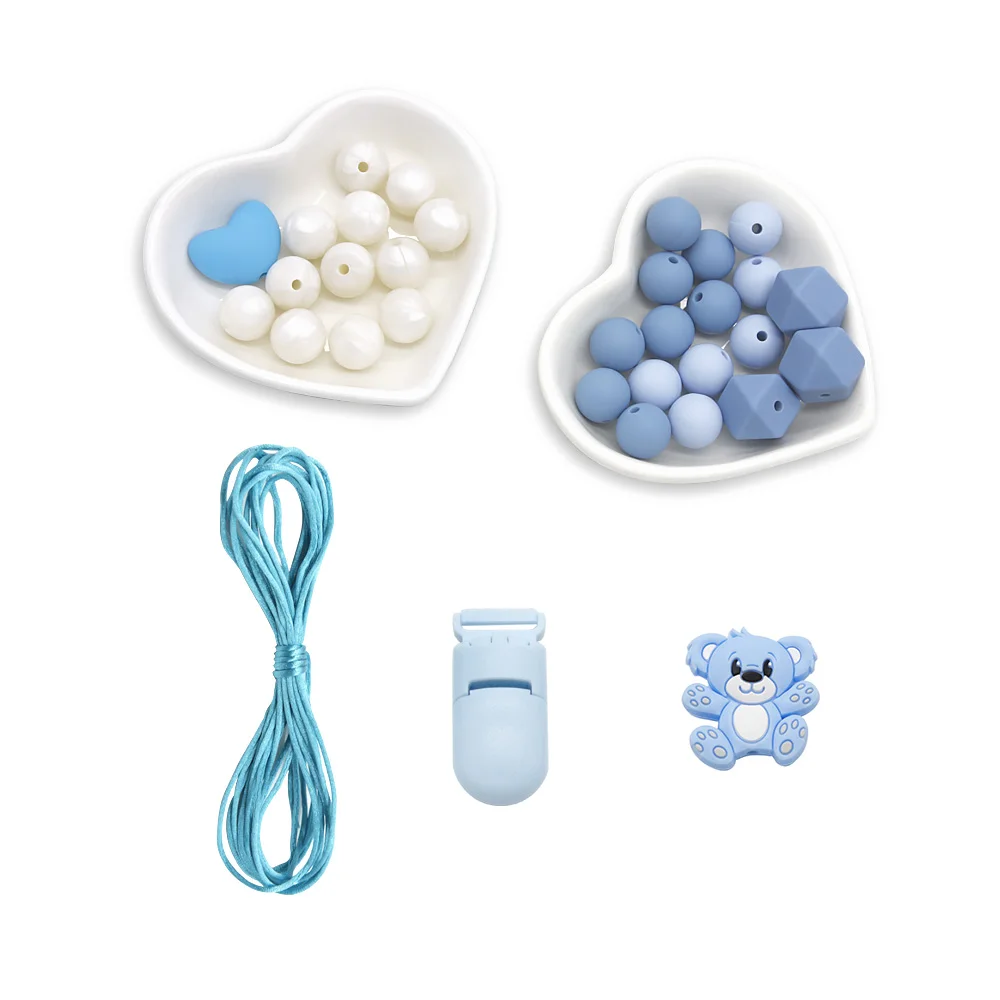 Cute-idea – ensemble de perles en Silicone pour bébé, série bleue, chaîne de sucette, pour garçons et filles, anneau de dentition, jouet, accessoire, produit d'allaitement, 1 ensemble