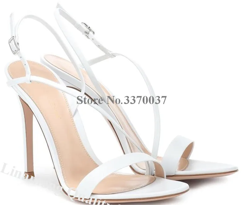 Linamong Elegant Open Toe Patent Leather Thin Straps Cross Stiletto Heel Gladiator Sandals Rose Pink White Nude High Heel Sandal