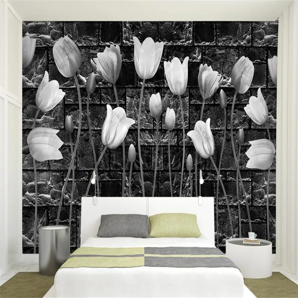 

Milofi Custom 3D Wallpaper Mural Tulip Retro Brick Wall Background Living Room Bedroom Decoration Wallpaper