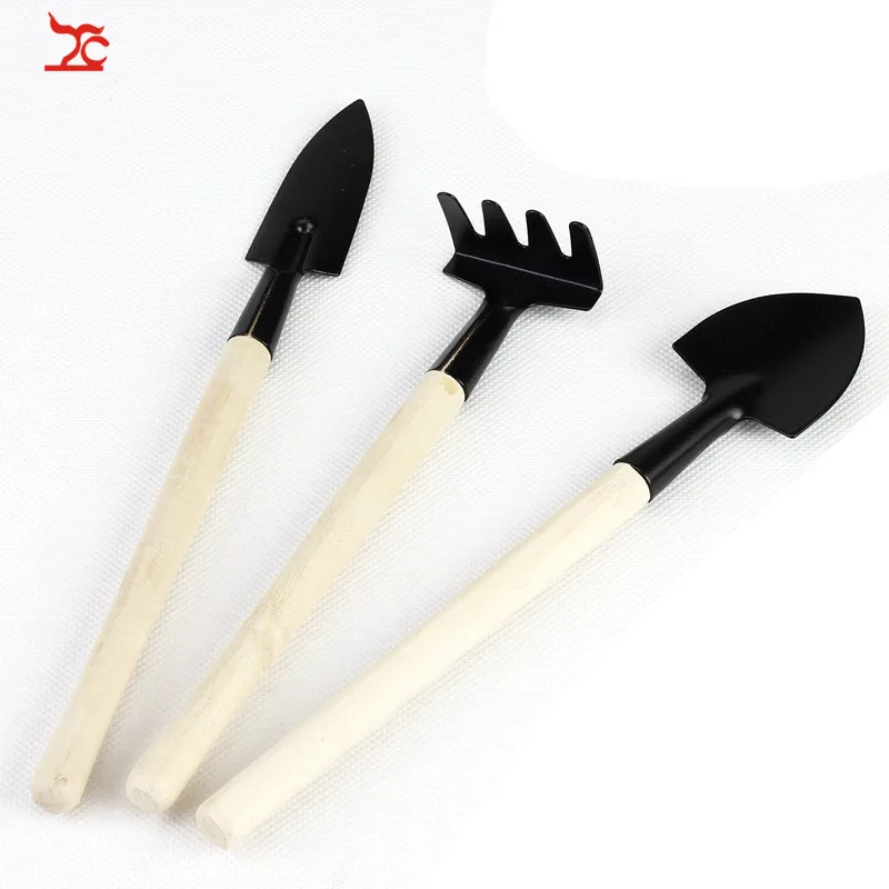 Mini Portable Gardening Tool Set, Metal Head, Shovel, Rake, Spade, Garden Plant, Wooden Handle Tool Set, 3Pcs per Lot