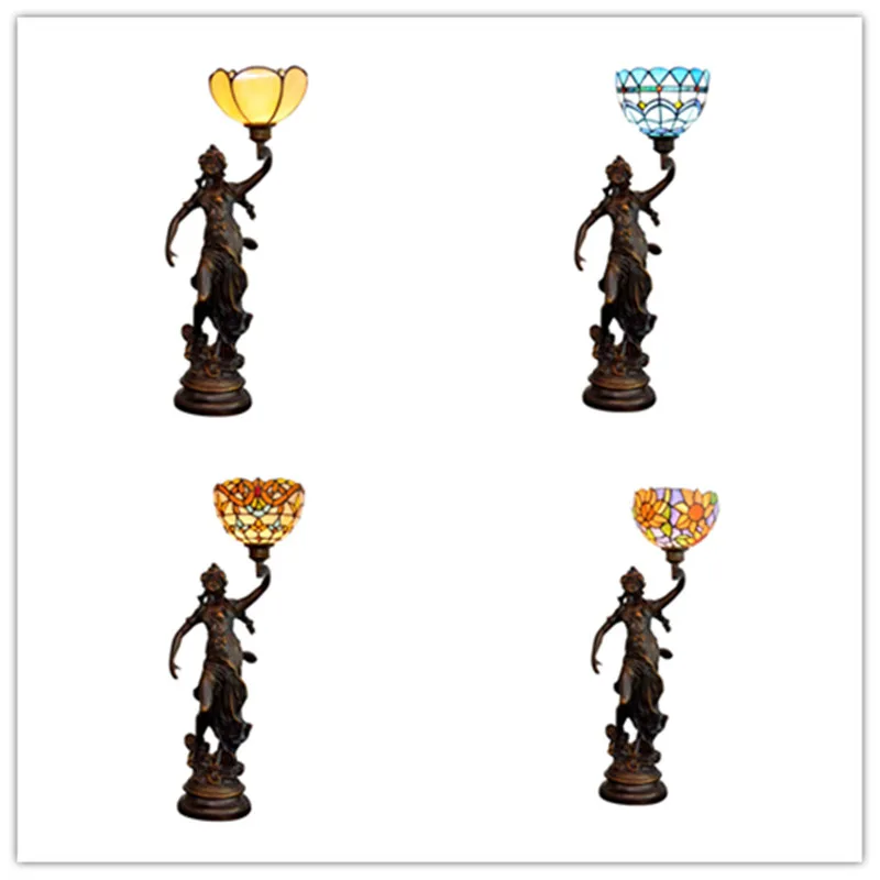 

European Creative Tiffany Stained Glass Beauty Table Lamp American Pastoral Living Room Dining Room Bedroom Bar Glass Lamp E27