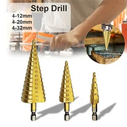 1pcs 4-12/20/32mm Large HSS Steel 4241 Steel Step Cone Drill Titanium Bit Set Hole Cutter Hex Core Drill Bits Tool