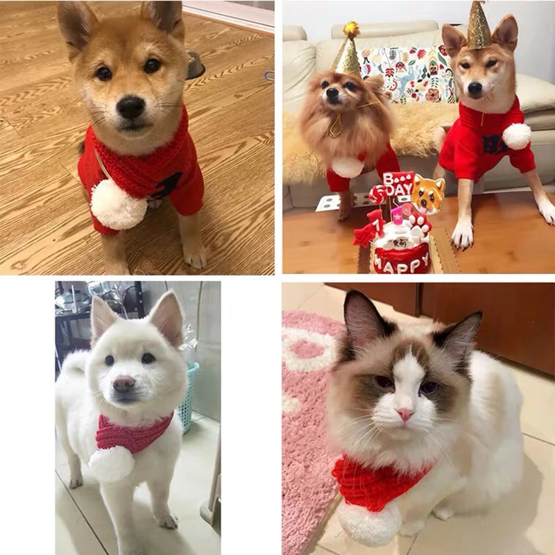 

Dog Christmas Winter Warm Scarf for dogs Knitted Christmas Accessories Dog Neck Scarf Goods for cats Pet Cat Dog Accessories