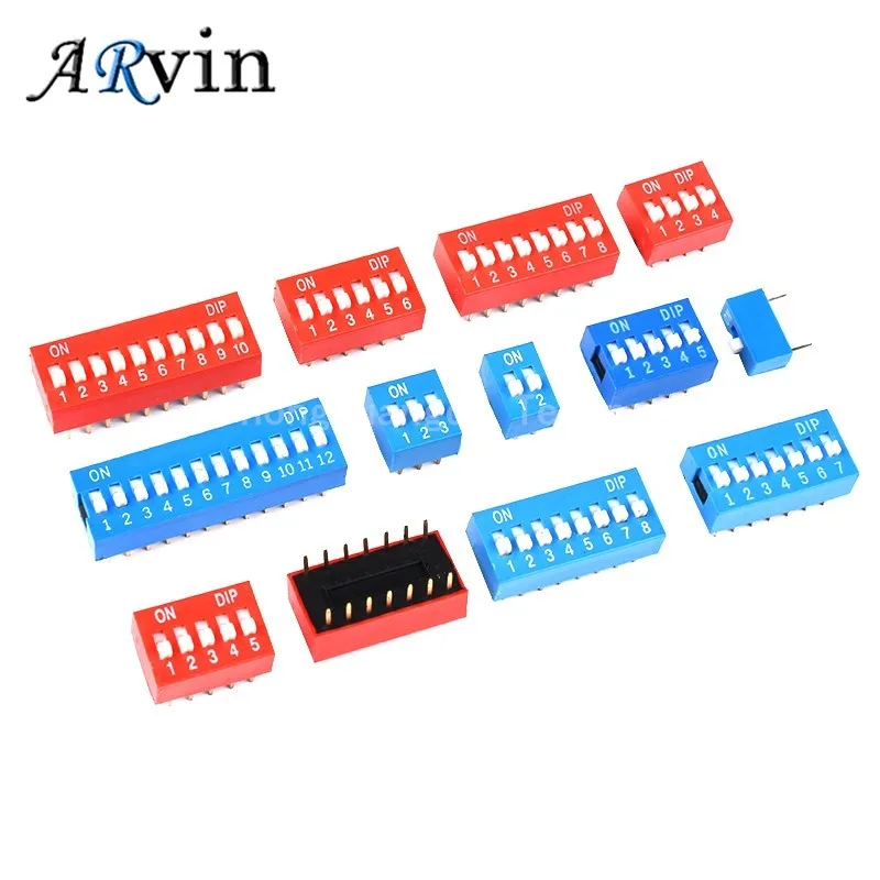 10PCS Slide Type Switch Module 1 2 3 4 5 6 7 8 10 12PIN 2.54mm Position Way DIP Pitch Toggle Switch Blue/Red Snap Dial Switch