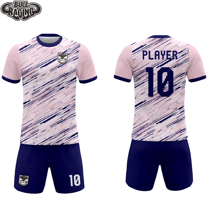 blue pink color polyester short sleeve soccer team jerseys club training sets custom football jersey kits