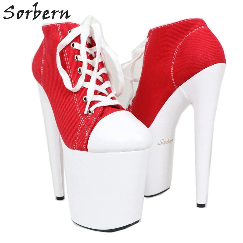 Sorbern Extreme High Heel Sneakers Shoes Pumps 20Cm Platform Shoes Lace Up Stripper Pole Dance Heel Gothic Platform Shoe