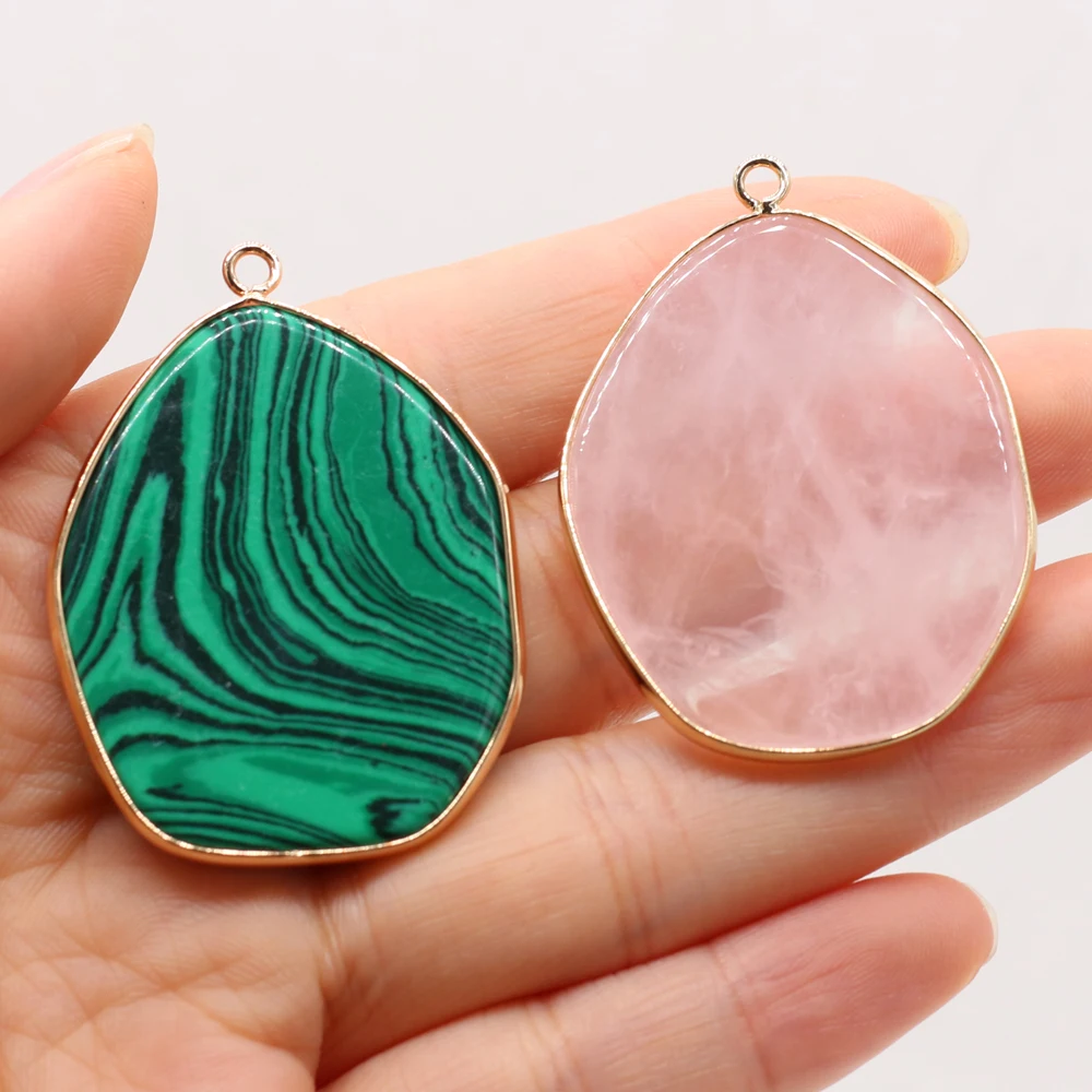 2024 New Natural Stone Pendant Irregular Malachite Rose Pink Quartz Amazonite Charms for Jewelry Making DIY Necklace Accessories