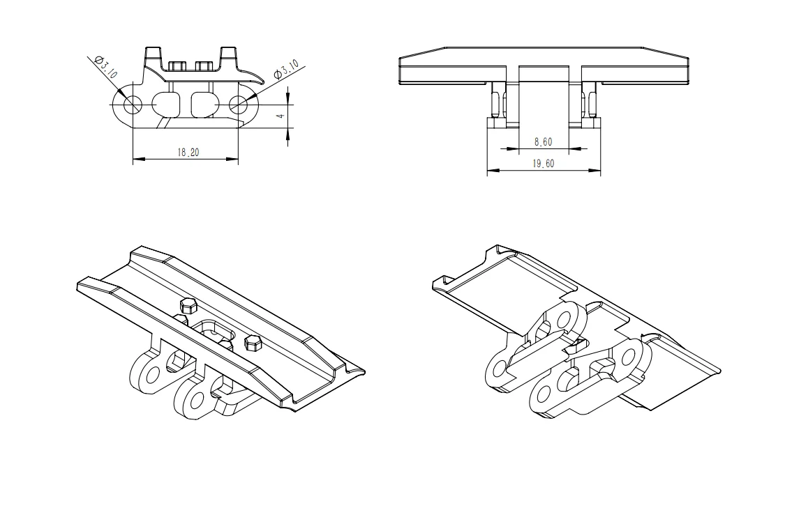 1/14 koparka hydrauliczna toru 50MM szerokości powierzchni stopu cynku farby akcesoria do modeli zabawki