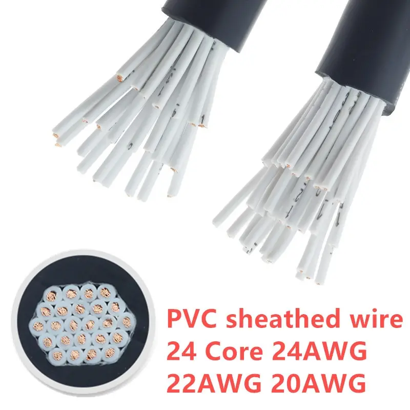 24 Core Multi-core control cable RVV24/22/20/18/17 AWG 1 meter Copper Wire Conductor Electric Cable Black soft sheathed wire