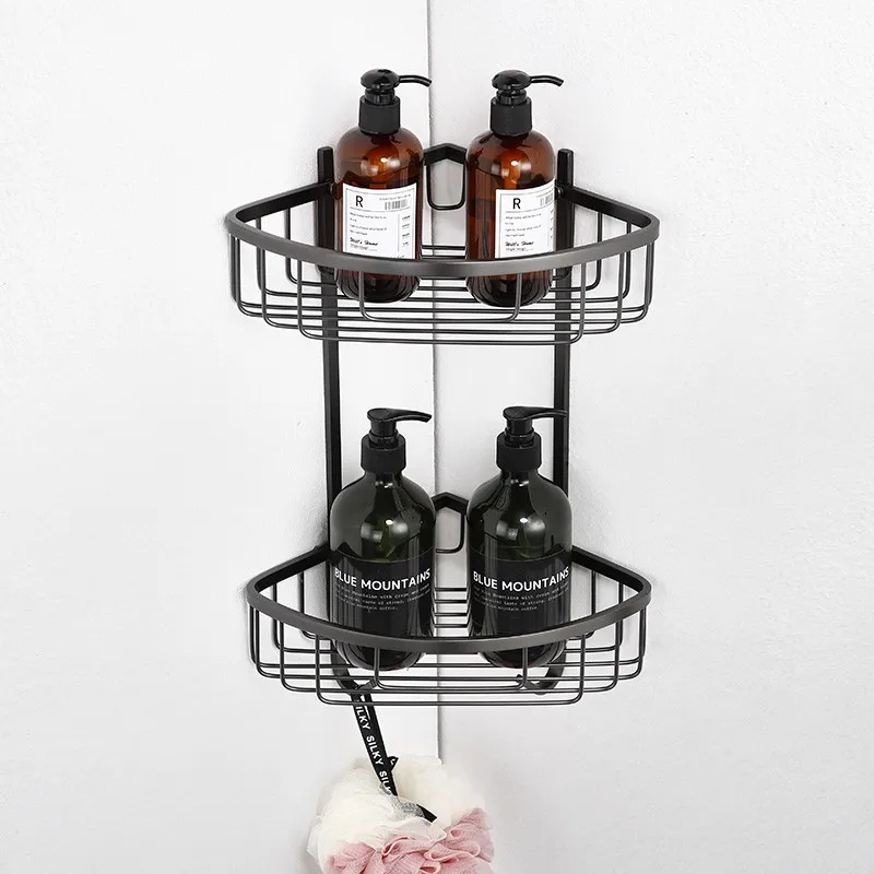 

Bathroom Corner Shelf 304 Stainless Steel Bath Shower Rack Shampoo Liquid Soap Storage Holder Bolt Inserting Gun Grey/Black