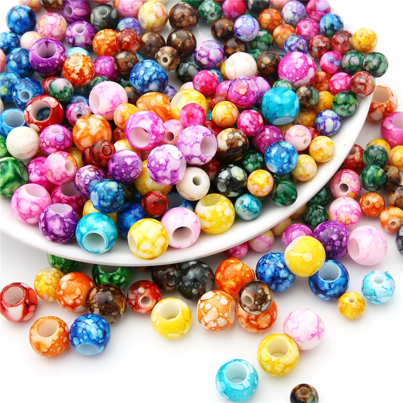 8/10/12mm Large Hole Round Ball Acrylic Plastic Beads Multicolor Bead for DIY Bracelet Necklace Earrings Craft Jewelry Making