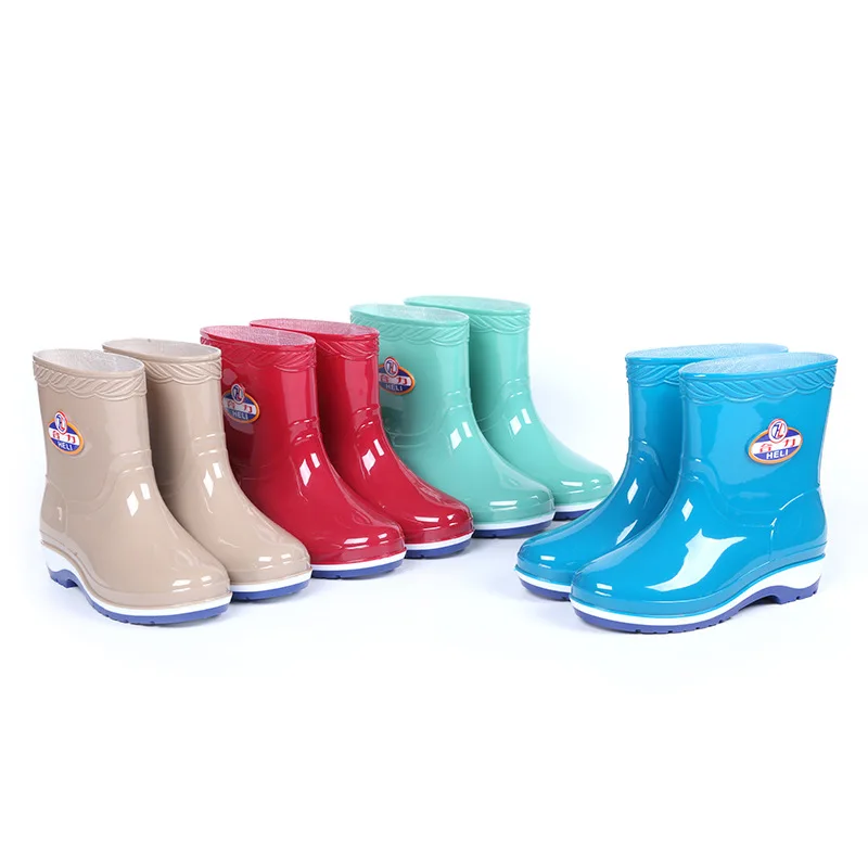 2021 moda chuva botas de cano médio feminino, sapatos femininos confortáveis e estáveis, botas de chuva de dedo do pé redondo, primavera e outono bota de chuva